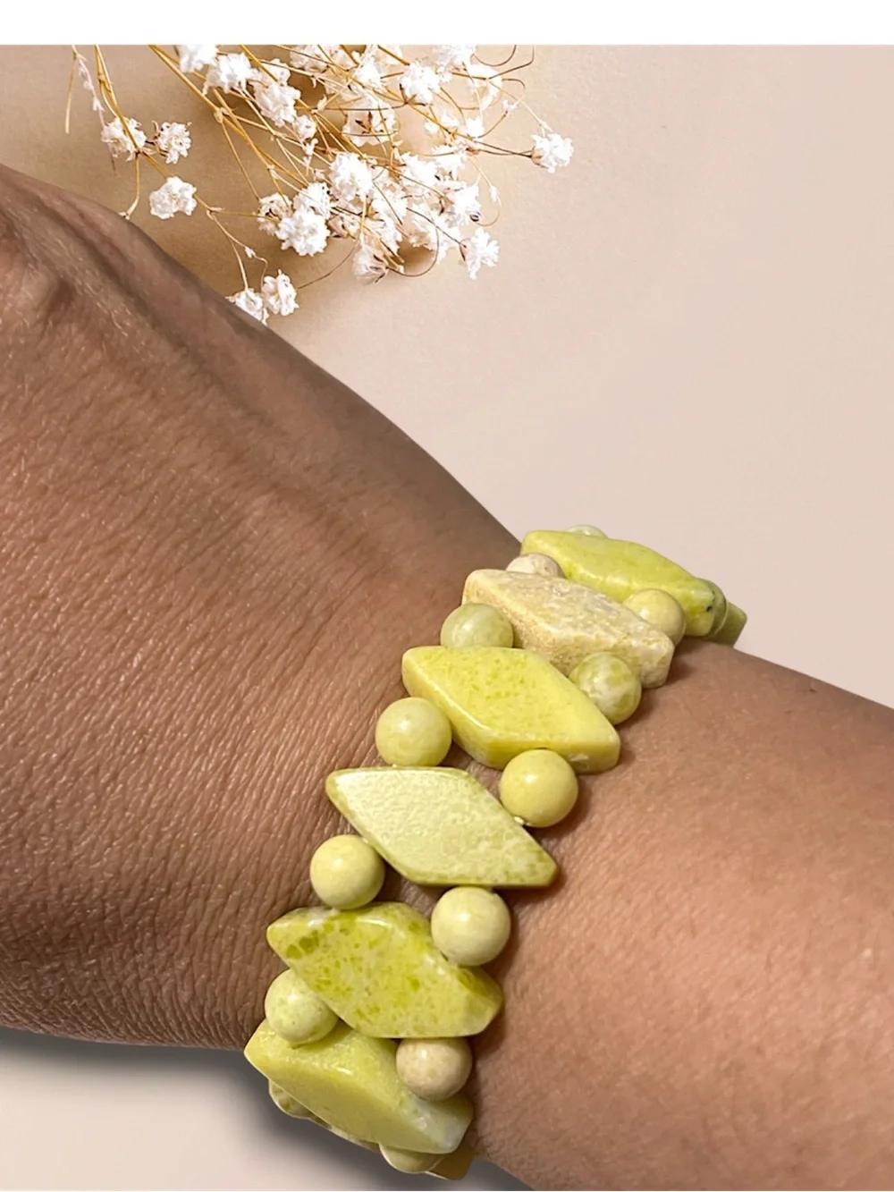 Pineapple Jasper Stone Beaded Stretch Bracelet - Picture 2 of 3
